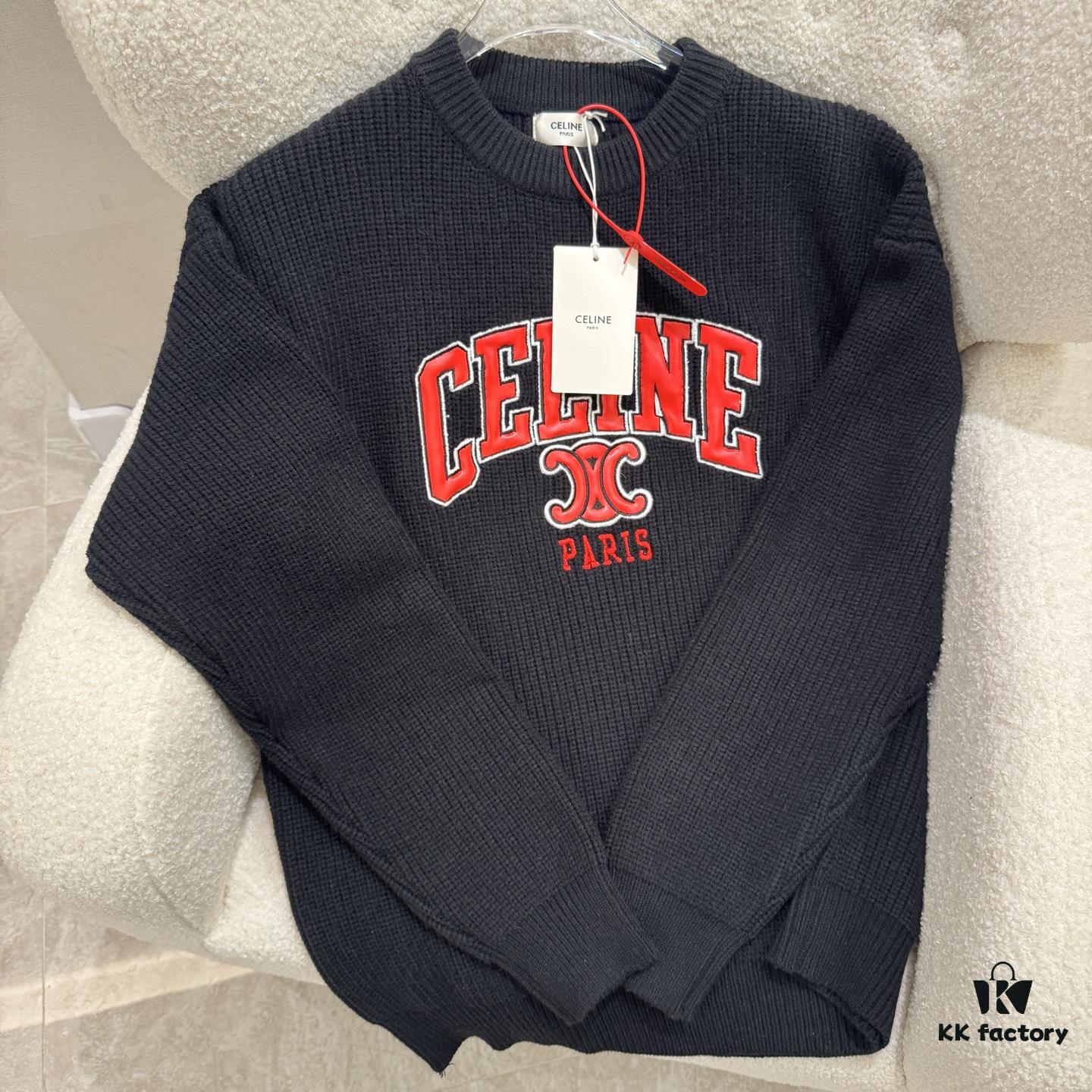 6931a192ccd8ab3d7af95961 Celine Triumph Knit Long-Sleeve Sweater, Spring 2025 Collection, Embroidered Logo, Premium Yarn Wool Blend, Classic Short-Length Cut, Timeless and Flattering Fit