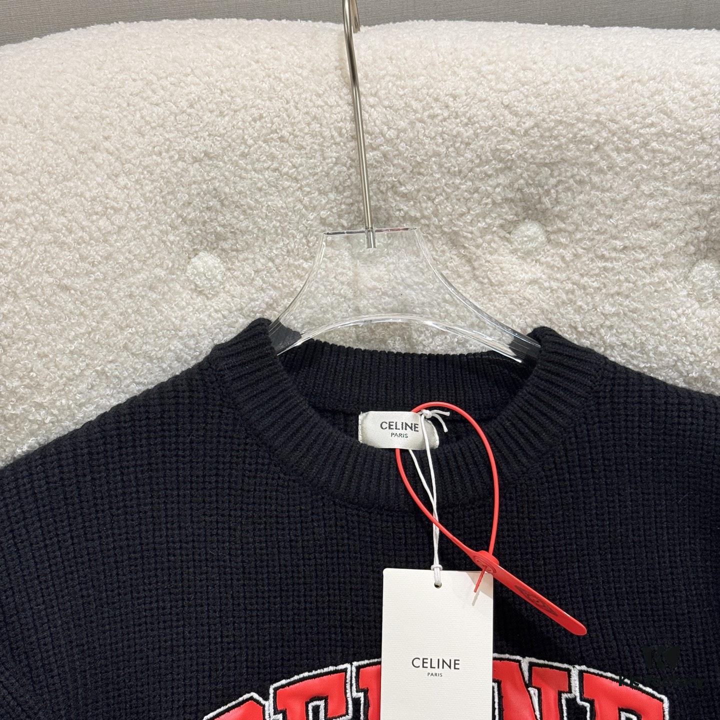 6931a192ccd8ab3d7af95965 Celine Triumph Knit Long-Sleeve Sweater, Spring 2025 Collection, Embroidered Logo, Premium Yarn Wool Blend, Classic Short-Length Cut, Timeless and Flattering Fit