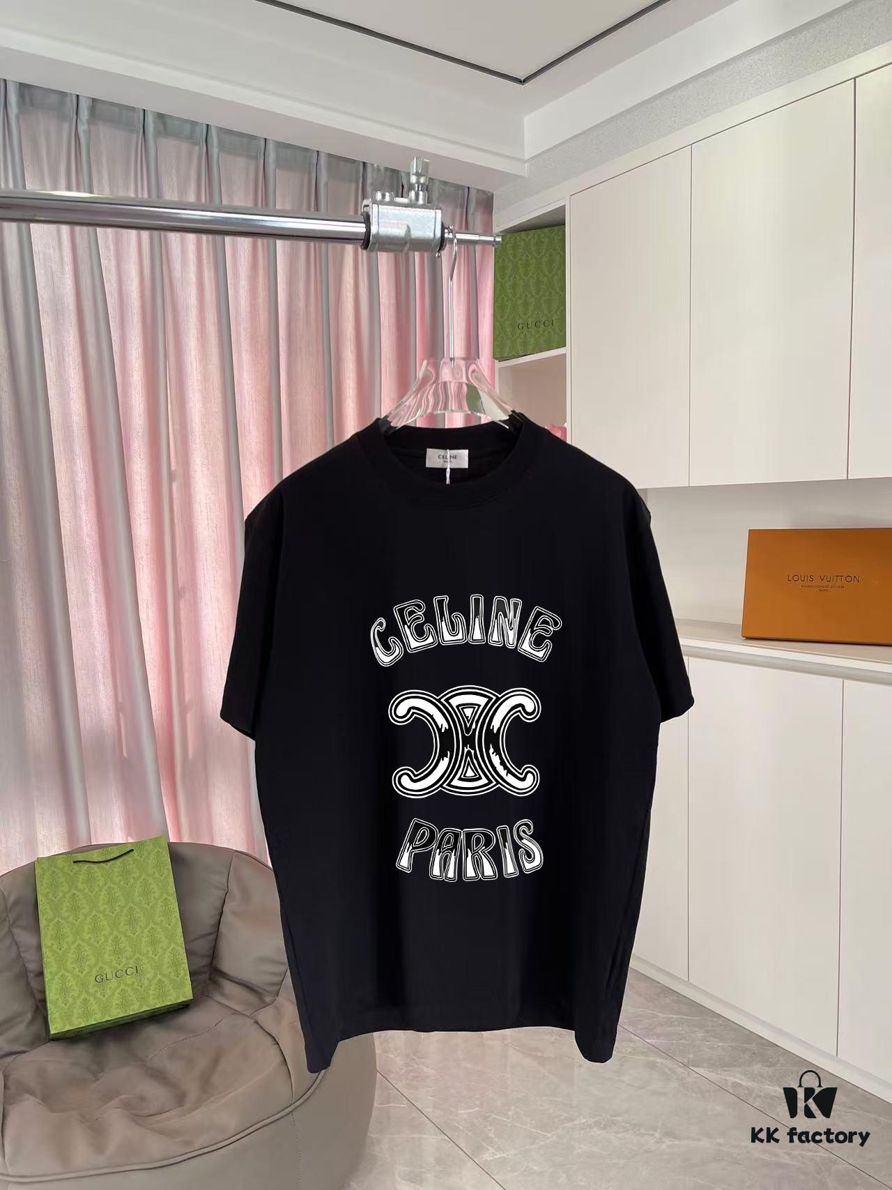 6931a192ccd8ab3d7af95967 Celine 2025 Summer New Arrival Personalized Letter Logo Print Custom Fabric 300g Short Sleeve T-Shirt Unisex