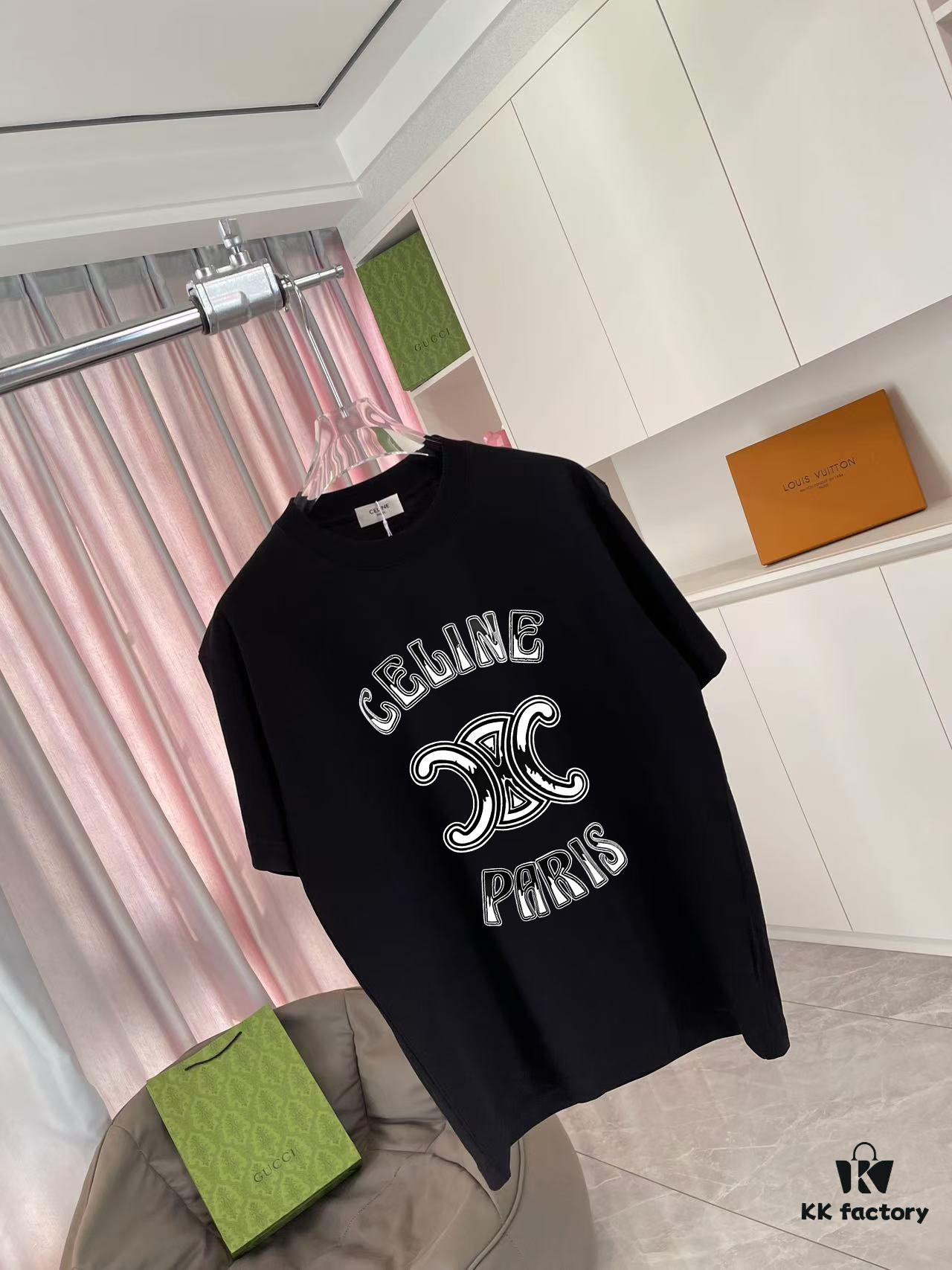 6931a192ccd8ab3d7af95968 Celine 2025 Summer New Arrival Personalized Letter Logo Print Custom Fabric 300g Short Sleeve T-Shirt Unisex