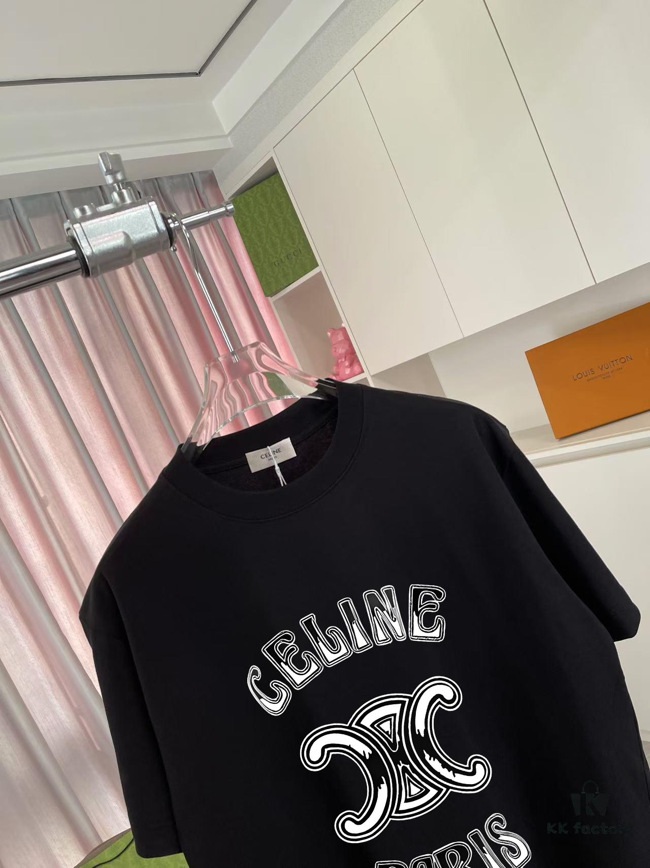6931a192ccd8ab3d7af95969 Celine 2025 Summer New Arrival Personalized Letter Logo Print Custom Fabric 300g Short Sleeve T-Shirt Unisex