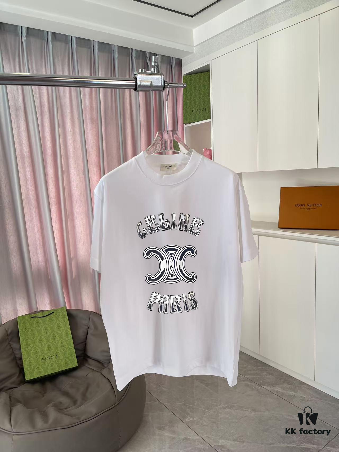 Celine 2025 Summer New Arrival Personalized Letter Logo Print Custom Fabric 300g Short Sleeve T-Shirt Unisex