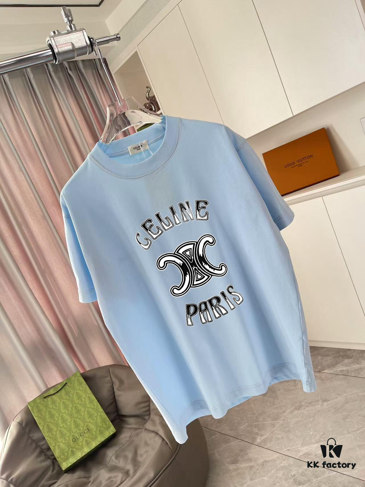 Celine 2025 Summer New Arrival Personalized Letter Logo Print Custom Fabric 300g Short Sleeve T-Shirt Unisex
