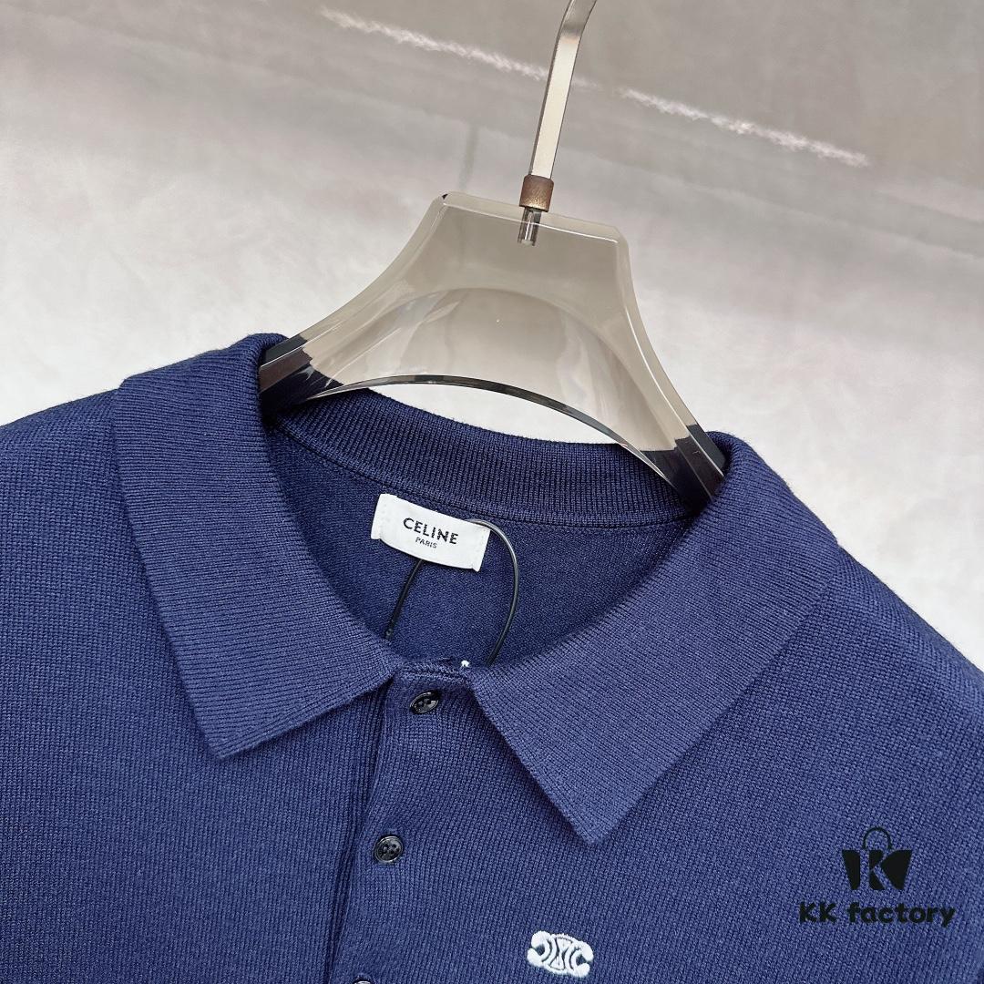 CELINE Arc de Triomphe Embroidered Polo Shirt