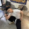 6931a19cccd8ab3d7af95a33 CELINE Klein Blue Letter Logo Sporty Casual Pants
