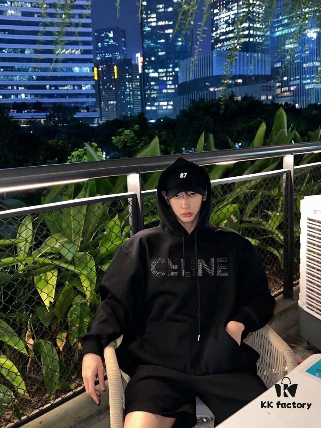 6931a1a0ccd8ab3d7af95a76 Celine 23SS Rhinestone Letter Embellished Hoodie Unisex High-End Version