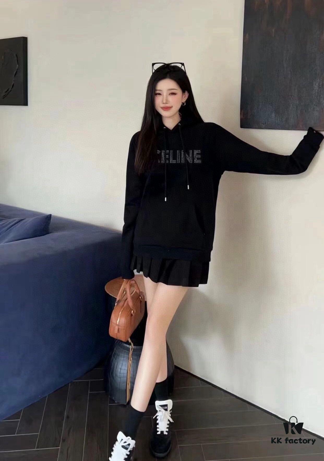 6931a1a0ccd8ab3d7af95a77 Celine 23SS Rhinestone Letter Embellished Hoodie Unisex High-End Version