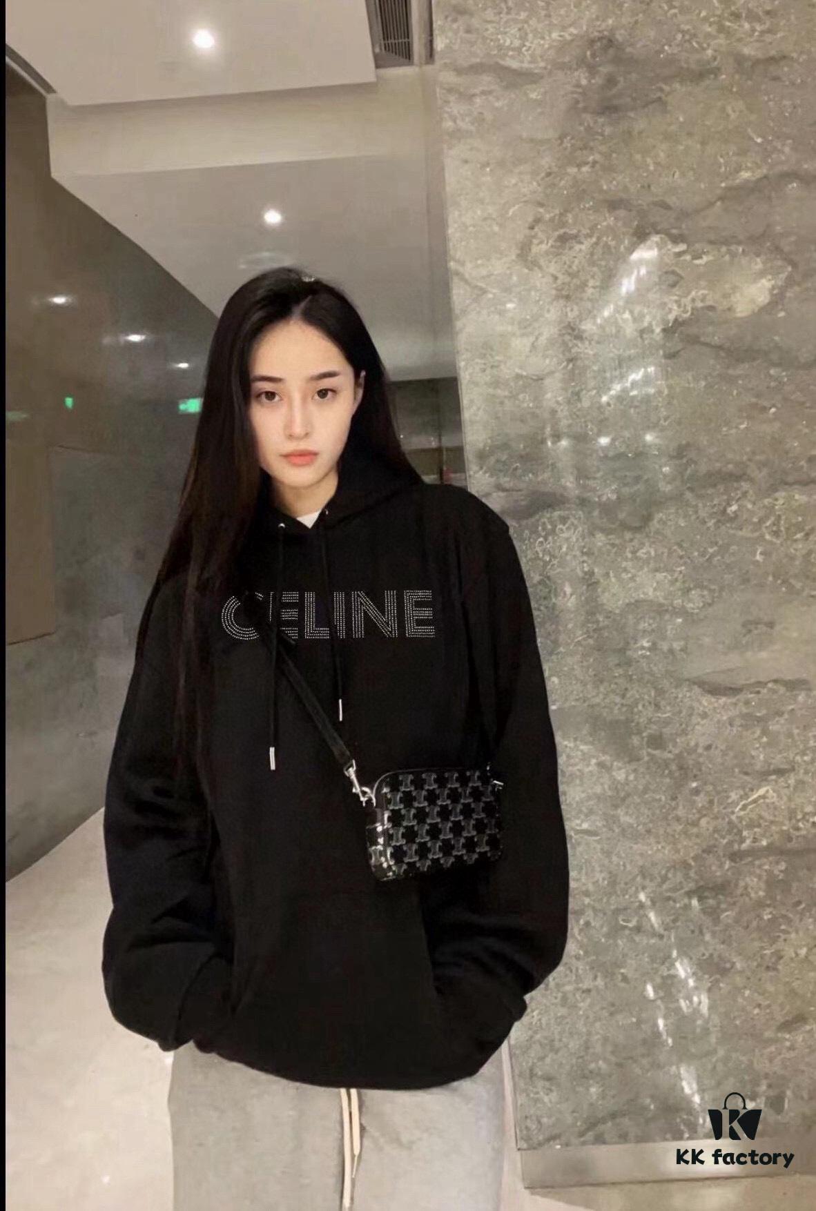 6931a1a0ccd8ab3d7af95a78 Celine 23SS Rhinestone Letter Embellished Hoodie Unisex High-End Version