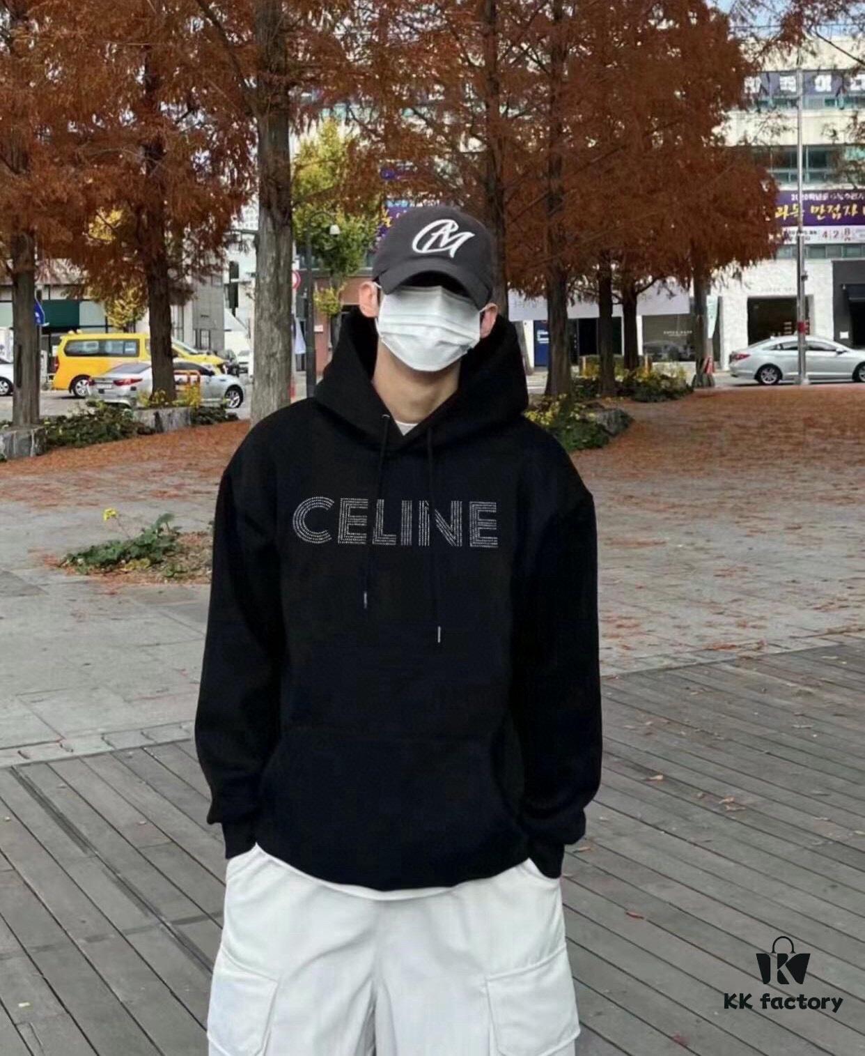 6931a1a0ccd8ab3d7af95a79 Celine 23SS Rhinestone Letter Embellished Hoodie Unisex High-End Version