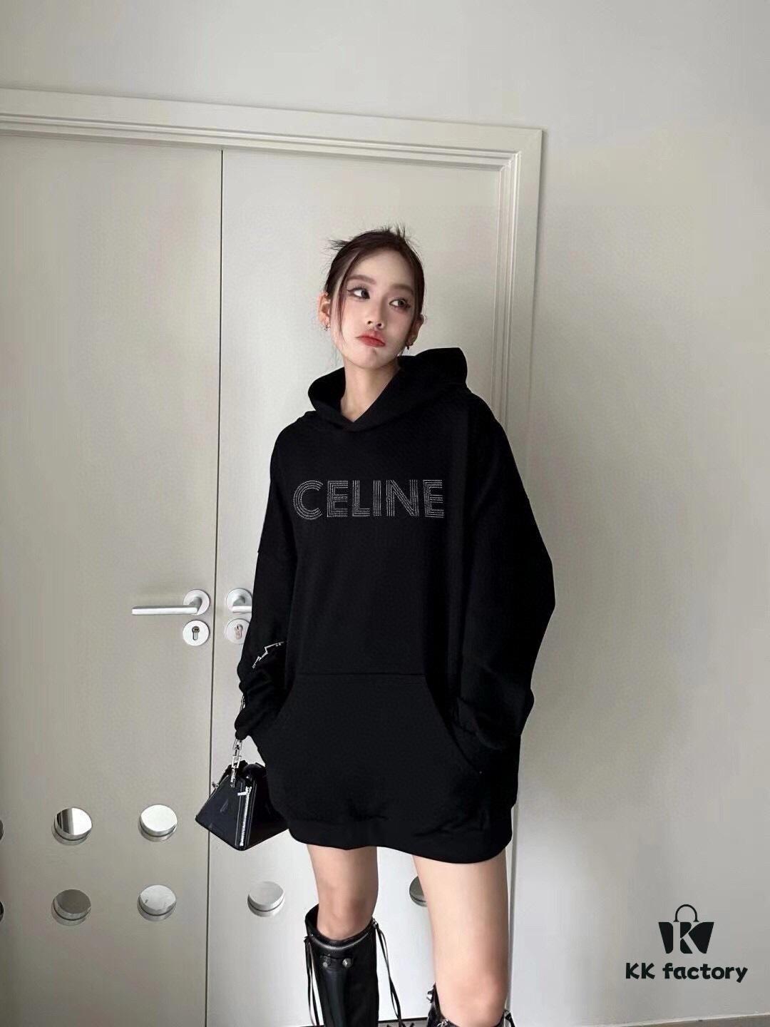 6931a1a0ccd8ab3d7af95a7a Celine 23SS Rhinestone Letter Embellished Hoodie Unisex High-End Version