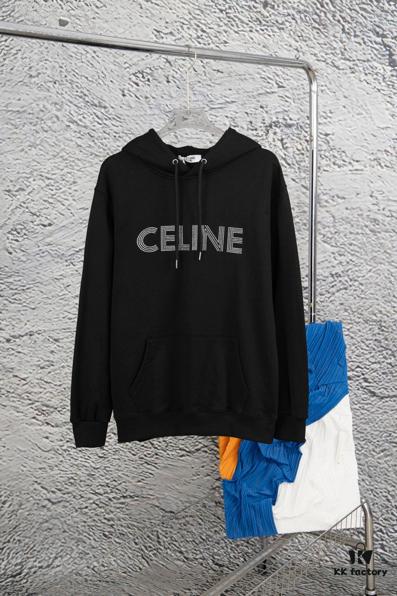 6931a1a0ccd8ab3d7af95a7b Celine 23SS Rhinestone Letter Embellished Hoodie Unisex High-End Version