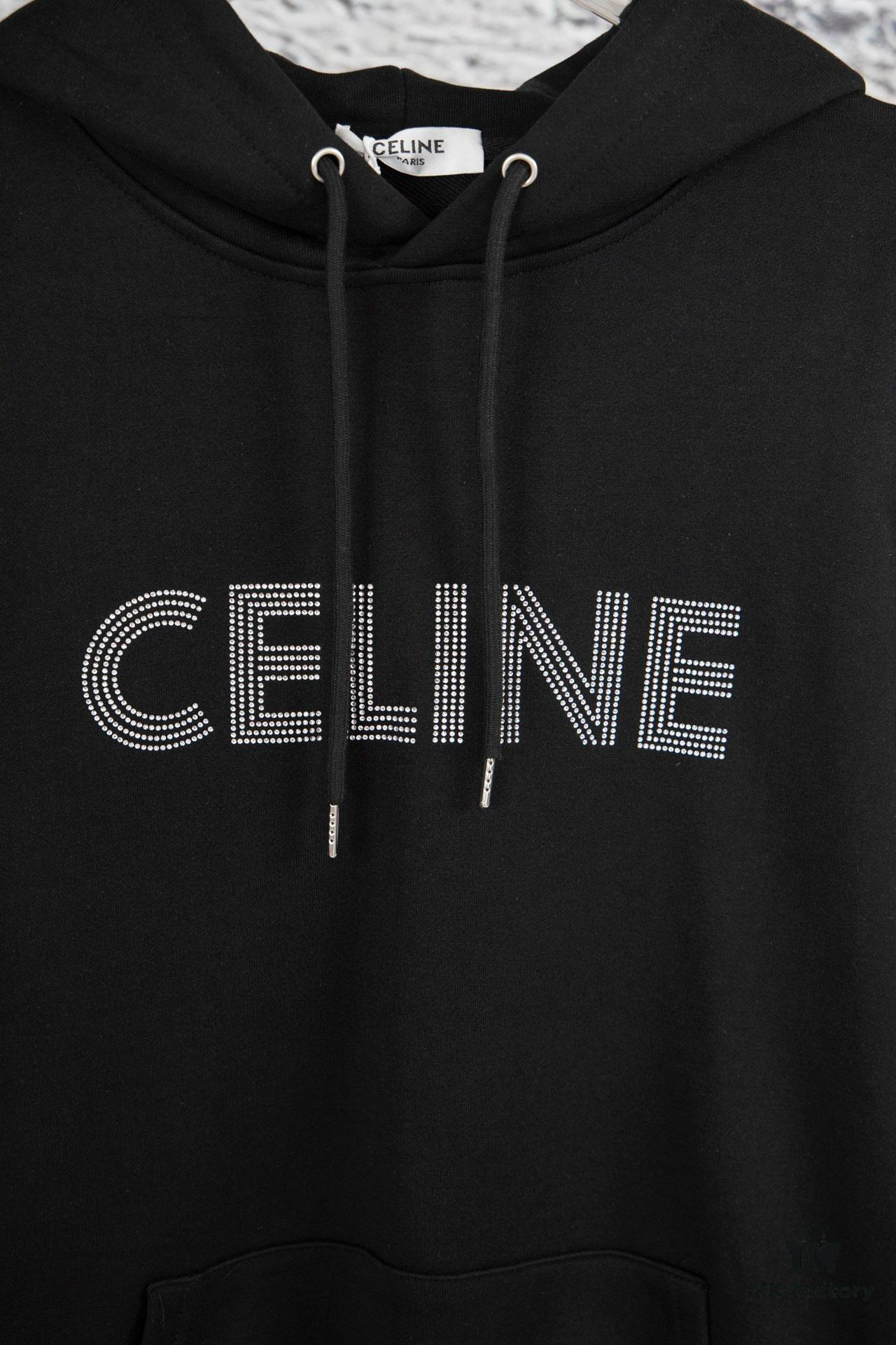 6931a1a0ccd8ab3d7af95a7c Celine 23SS Rhinestone Letter Embellished Hoodie Unisex High-End Version