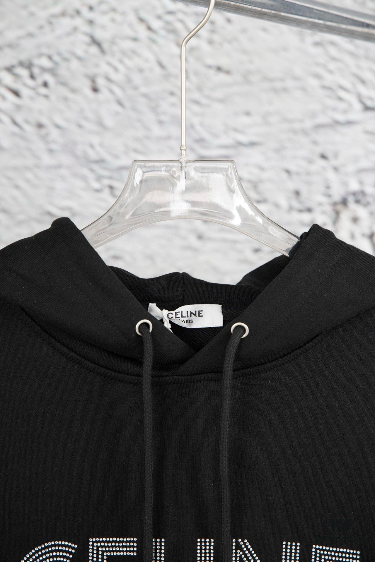 6931a1a0ccd8ab3d7af95a7d Celine 23SS Rhinestone Letter Embellished Hoodie Unisex High-End Version