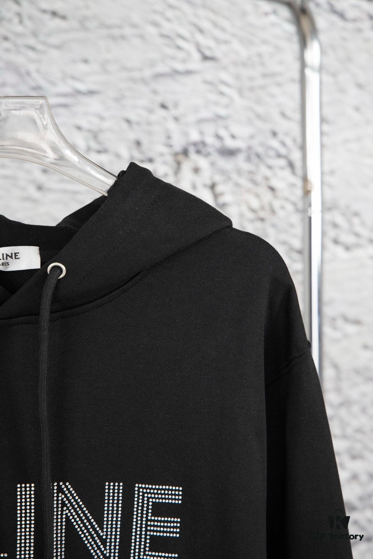 6931a1a0ccd8ab3d7af95a7e Celine 23SS Rhinestone Letter Embellished Hoodie Unisex High-End Version