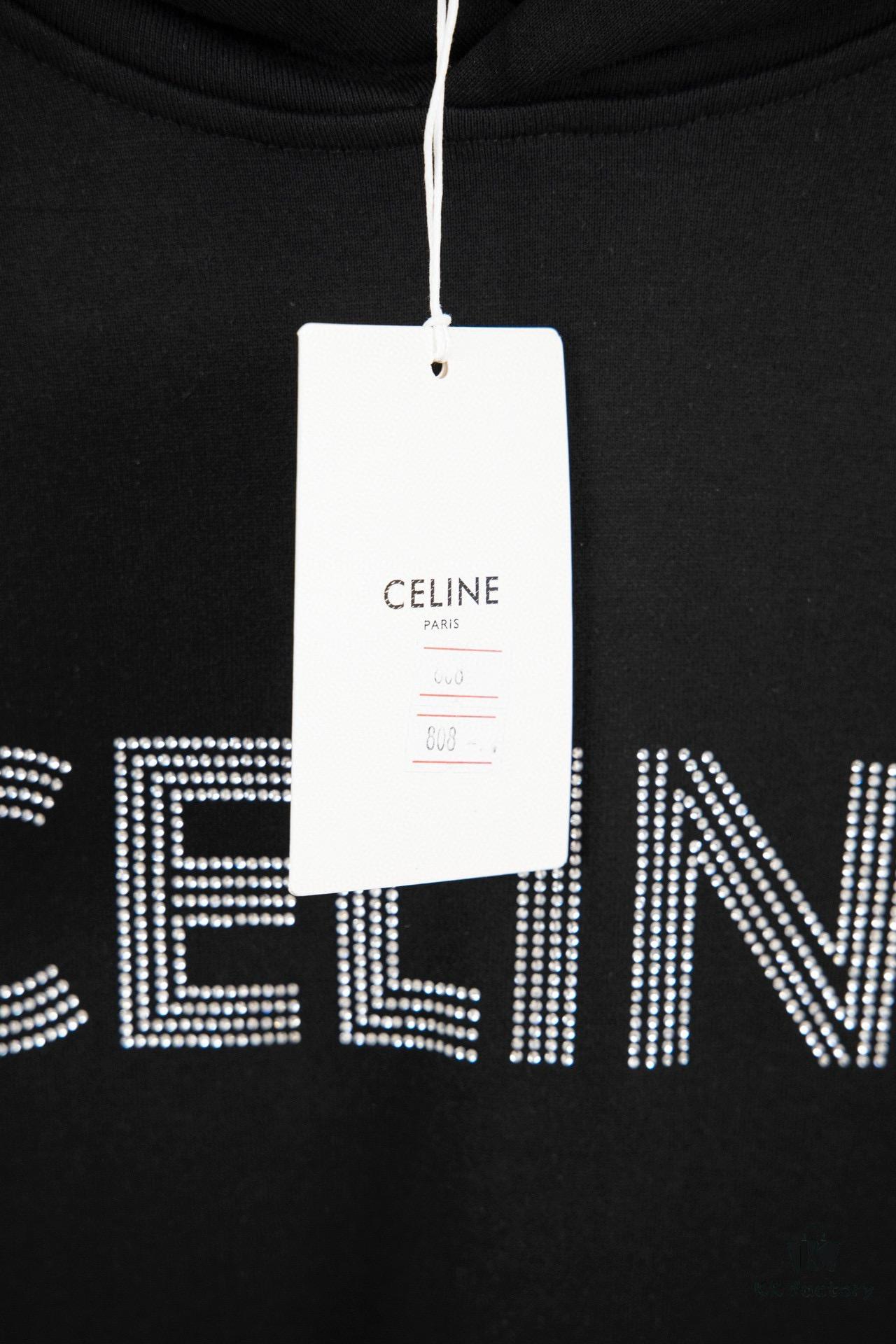 6931a1a0ccd8ab3d7af95a82 Celine 23SS Rhinestone Letter Embellished Hoodie Unisex High-End Version