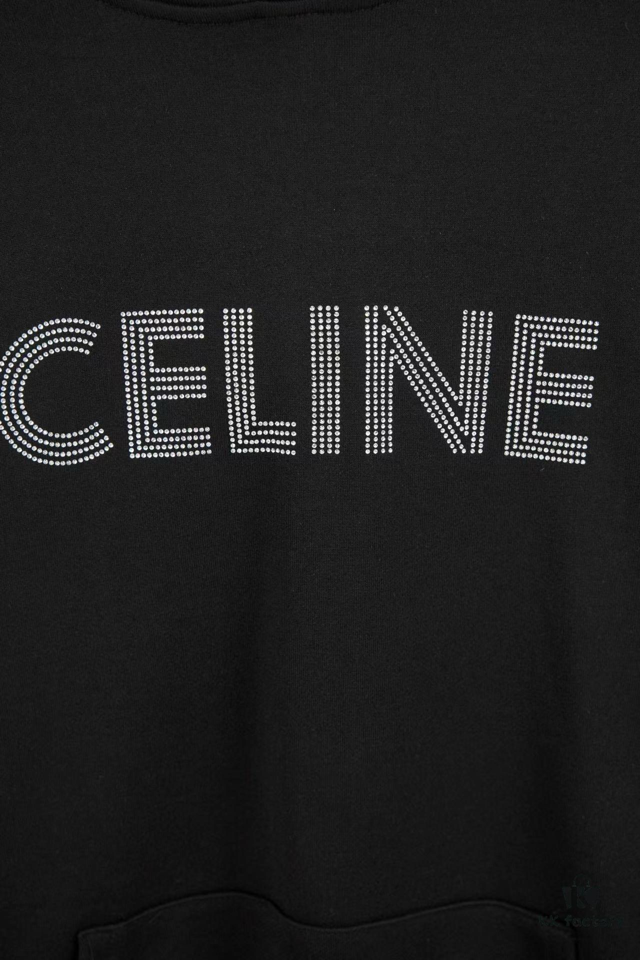 6931a1a0ccd8ab3d7af95a83 Celine 23SS Rhinestone Letter Embellished Hoodie Unisex High-End Version