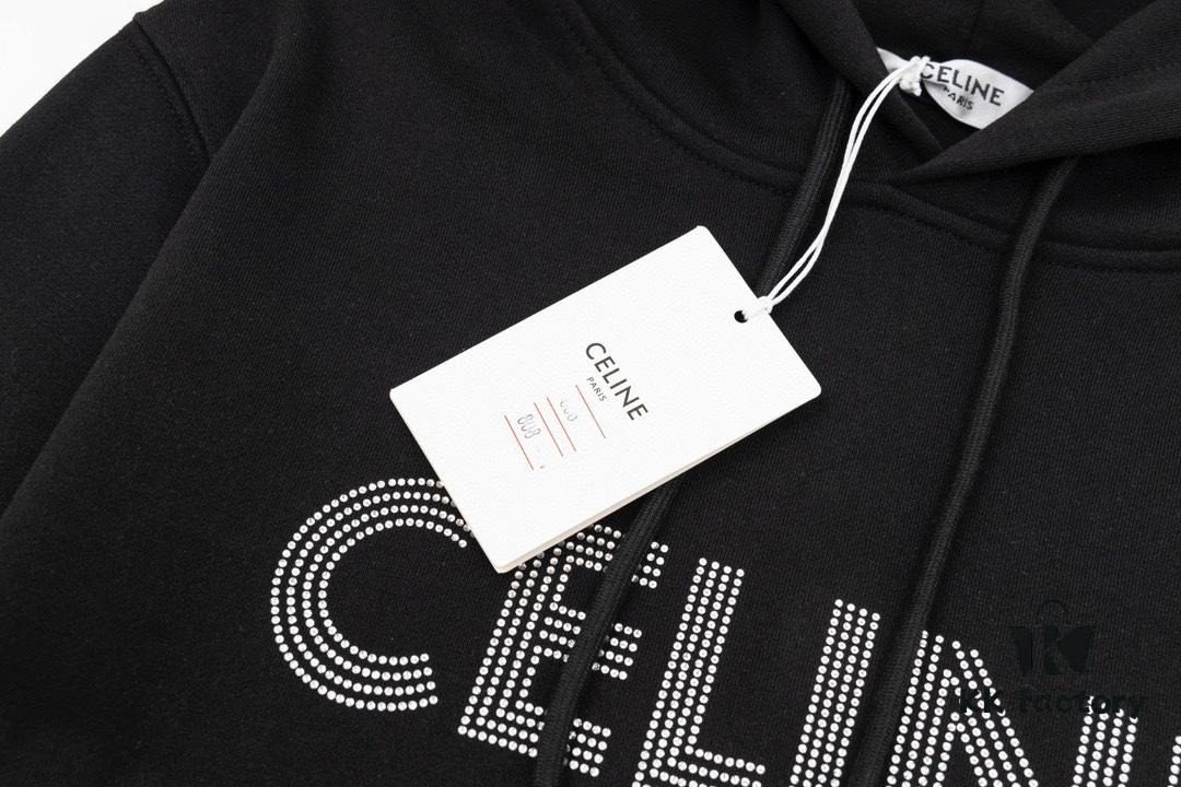Celine 23SS Rhinestone Letter Embellished Hoodie Unisex High-End Version