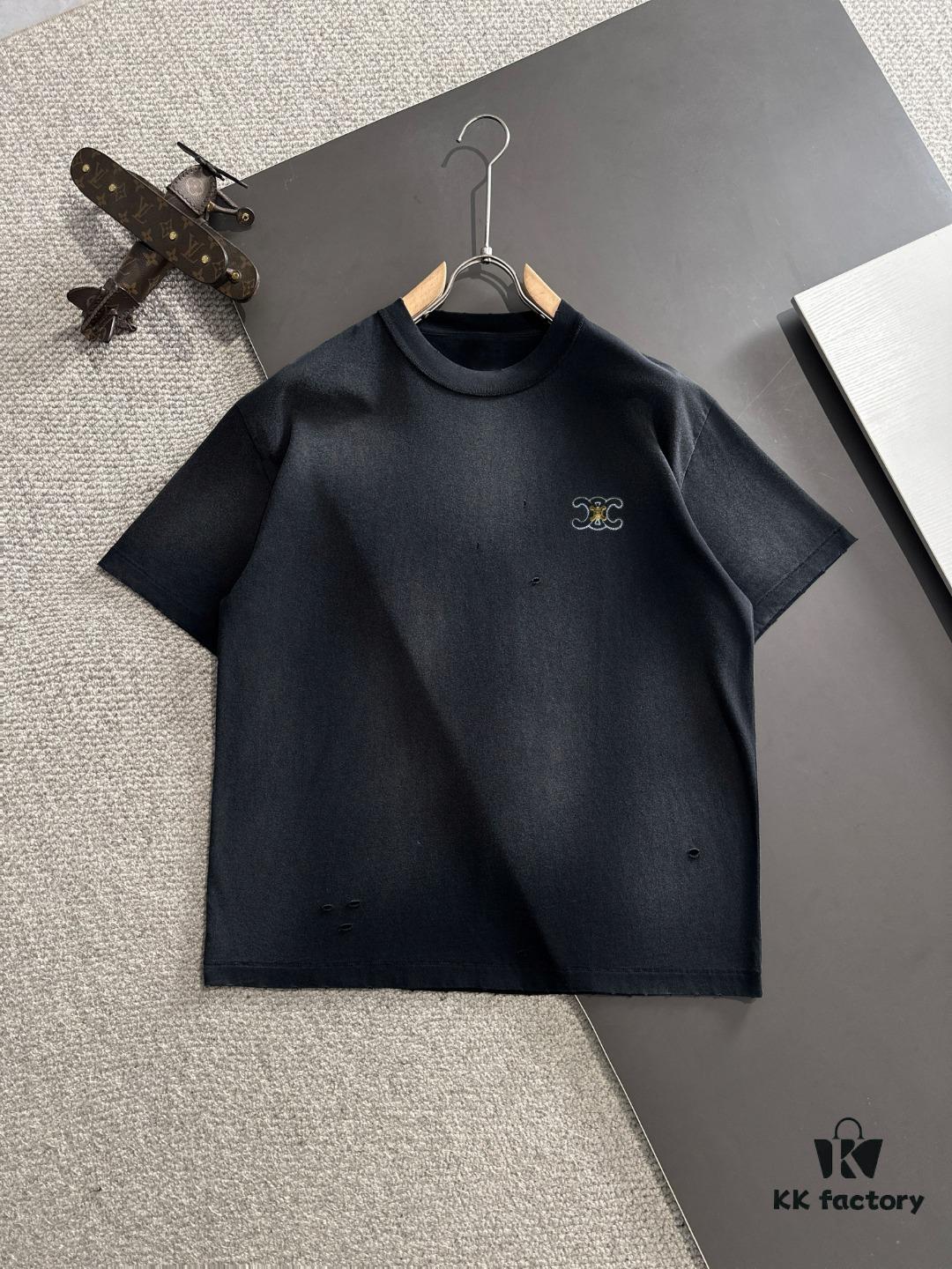 High-Quality Celine 2025 Spring/Summer New Men's Tie-Dye Washed Short-Sleeve T-Shirt