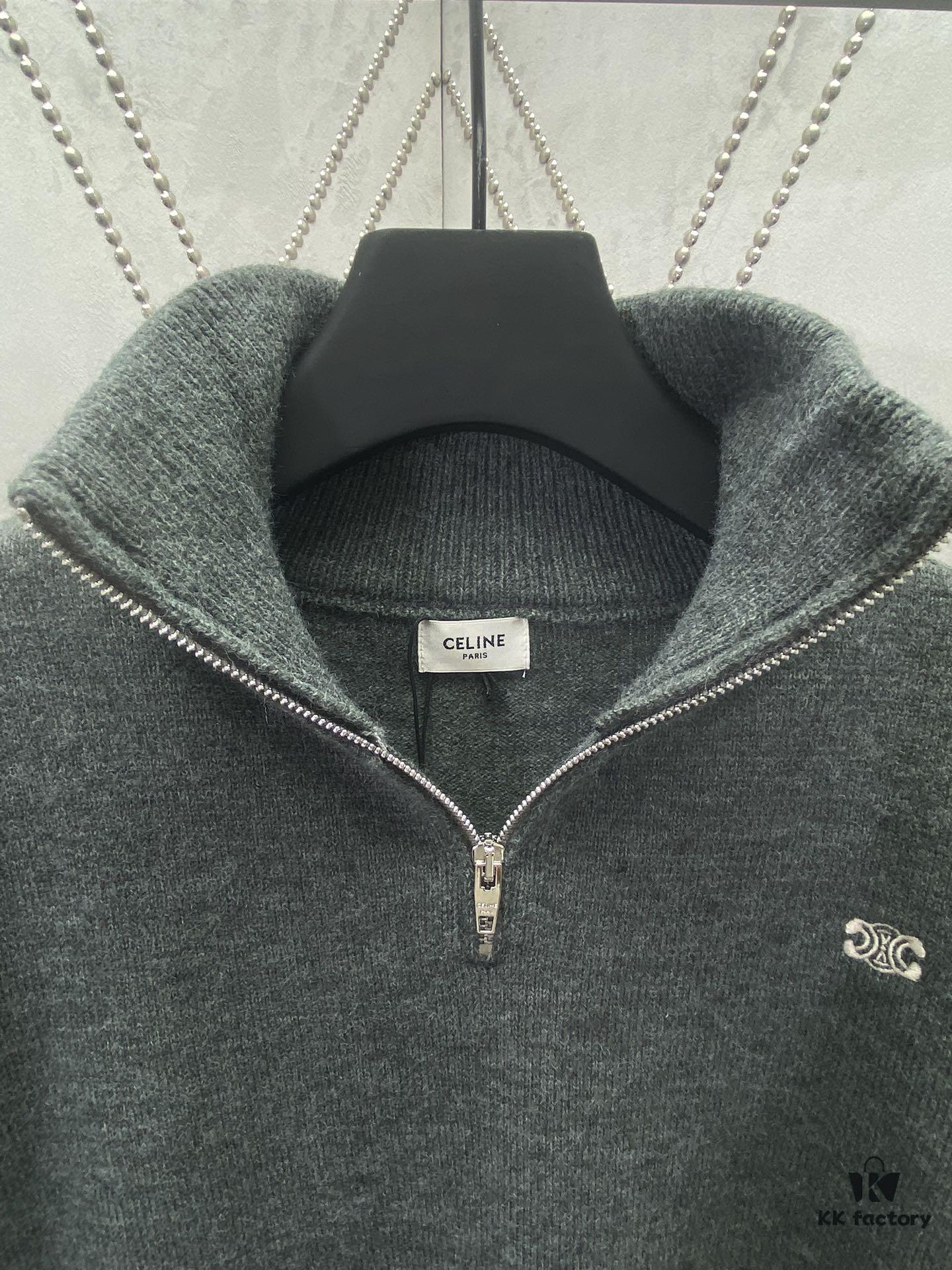 6931a1a9ccd8ab3d7af95b27 Celine 24SS Autumn-Winter New Embroidered Knitwear, Featuring Bulked Wool Blend for Soft, Comfortable Skin-Friendly Texture, Iconic Arc de Triomphe Embroidery Adorns the Front Chest, Semi-Zip Design by Celine Elevates Refined Dynamism and Relaxed Elegance, Effortlessly Achieving Casual Comfort and Cozy Nonchalance — The Ideal State of Wearing a Sweater! Unisex Style!