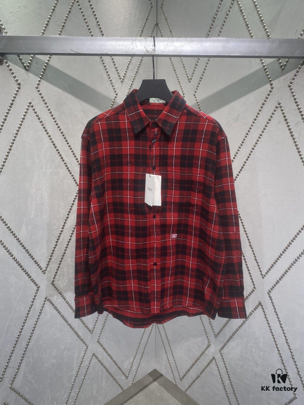 Celine 24SS Autumn New Checkered Shirt with Logo Embroidery, Unisex