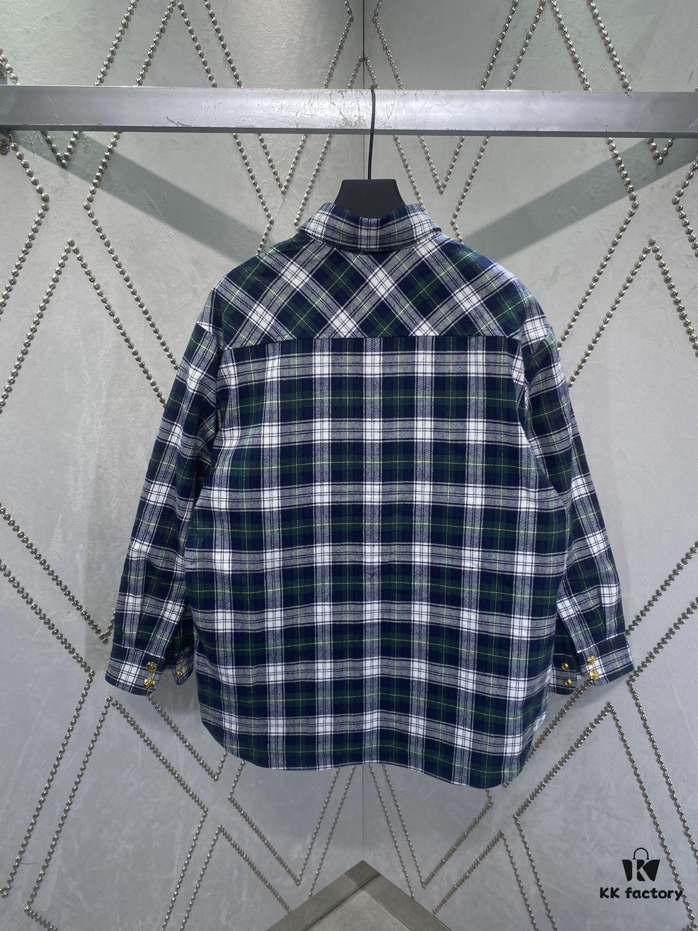 Celine 24sd Autumn-Winter Bestseller Arc de Triomphe Single-Breasted Green Plaid Tweed Coat Shirt, High-End Version