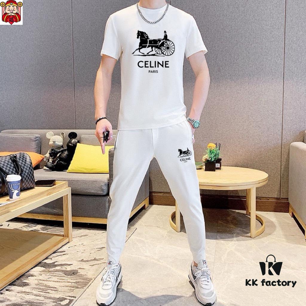 CELINE Men's Summer High-Quality Double-Mercerized Cotton Suit Set, Imported Premium Fabric, Trendy and Versatile Design