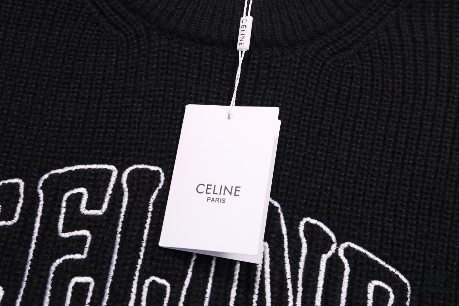 Celine Embroidered Letter Round Neck Wool Sweater