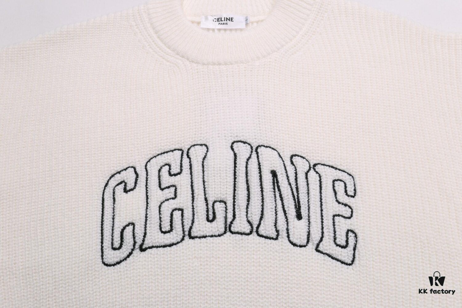 Celine Embroidered Letter Round Neck Wool Sweater