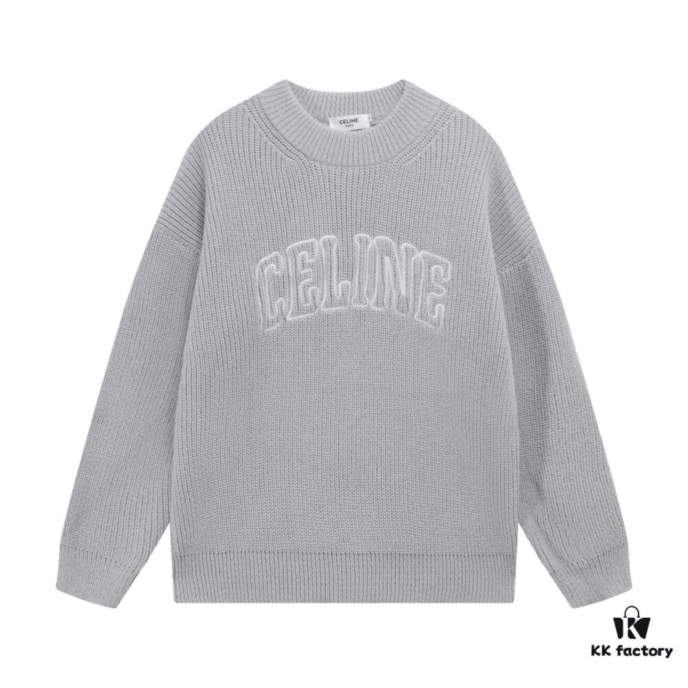 Celine Embroidered Letter Round Neck Wool Sweater