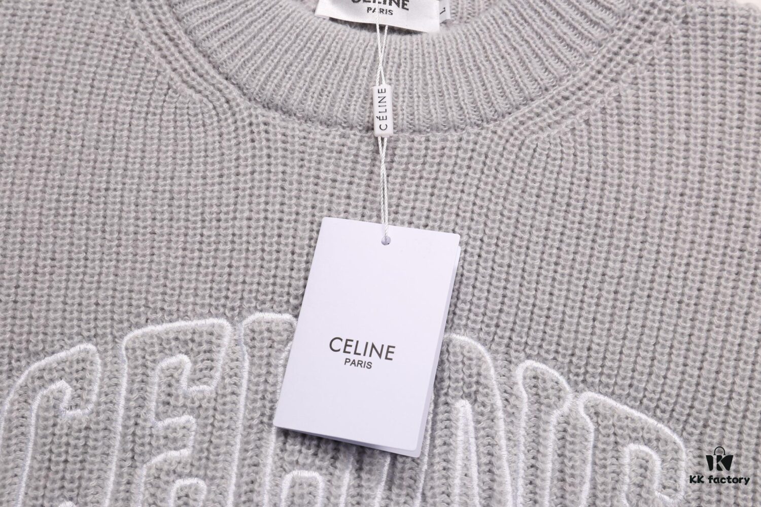 Celine Embroidered Letter Round Neck Wool Sweater
