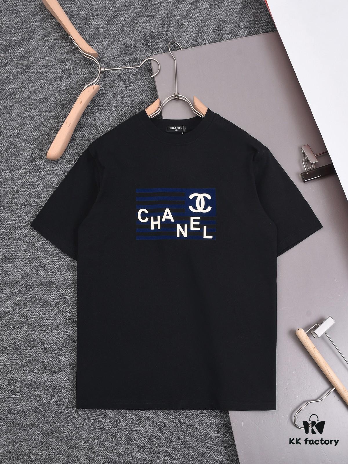 6931a1b7ccd8ab3d7af95c2f New Arrival 25S Chanel Flocked Pressure Gel T-Shirt, Pre-washed Cotton Fabric, Unisex Loose Fit, Soft and Skin-friendly