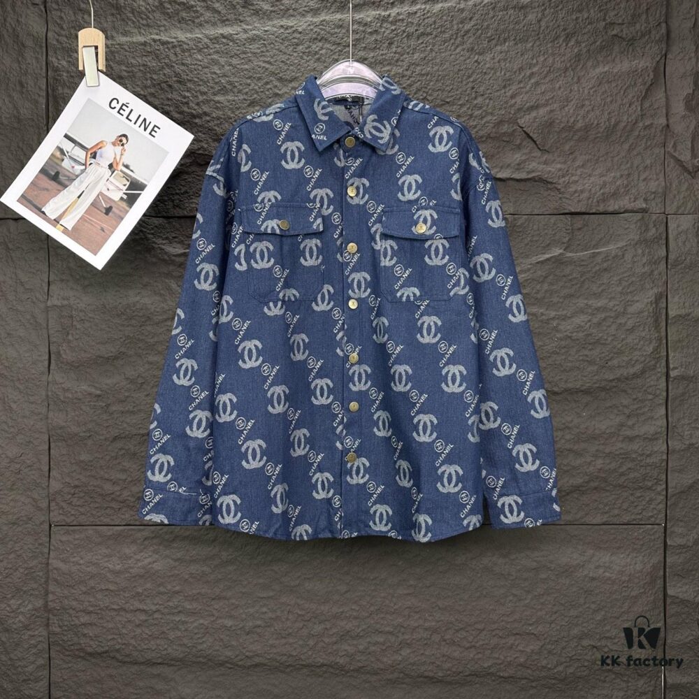 6931a1bfccd8ab3d7af95cd4 Chanel 2025 New Arrival All-Over Logo Washed Denim Jacket for Couples