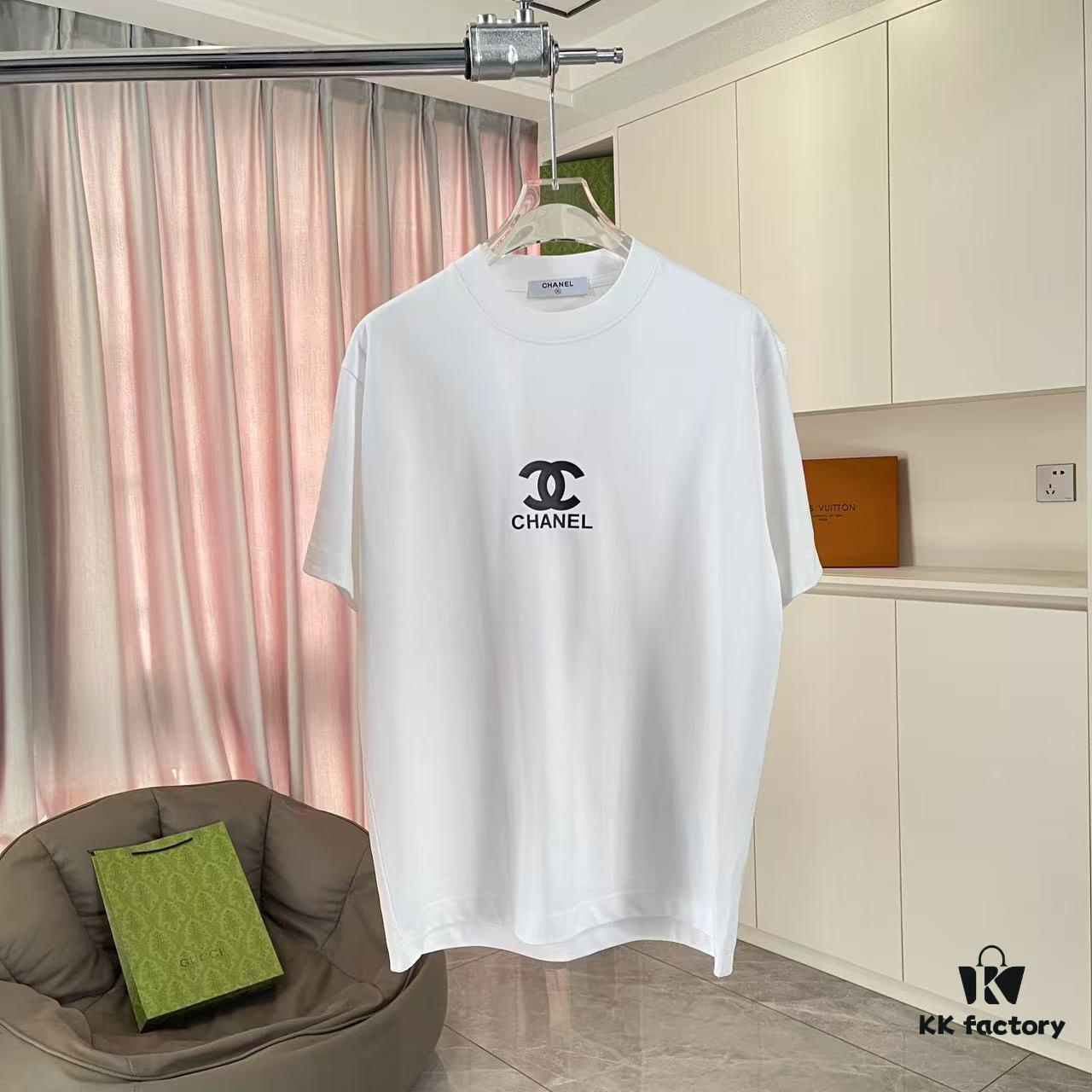 6931a1c5ccd8ab3d7af95d4d Chanel CHANEL 2025 Summer New Arrival Short Sleeve T-Shirt with 3D Silicone C Logo Print, Custom 300g Fabric, Unisex Design