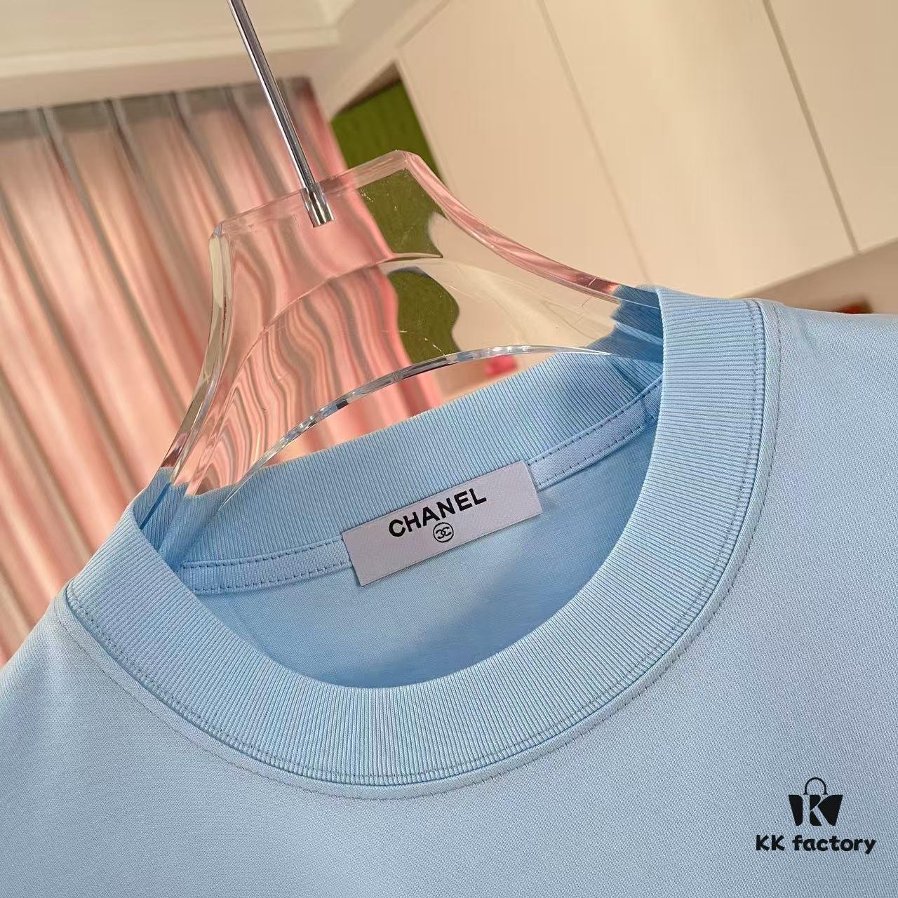 CHANEL 2025 Summer New Arrival Short Sleeve T-Shirt with 3D Silicone C-Logo Print, Custom 300g Fabric, Unisex Design