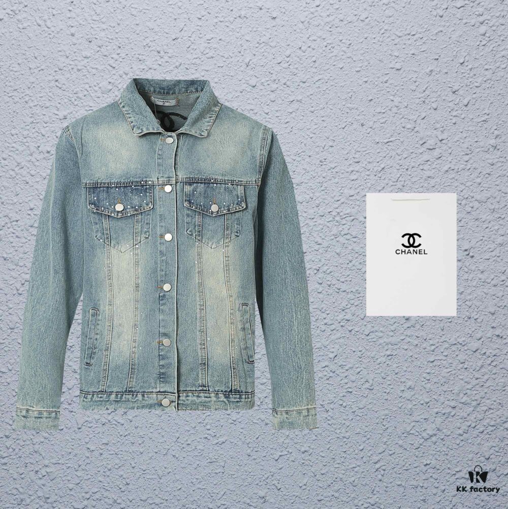 6931a1cdccd8ab3d7af95ddf Top Version (Different from Standard Stock) Chanel CHANEL Rhinestone Embellished Denim Jacket Coat