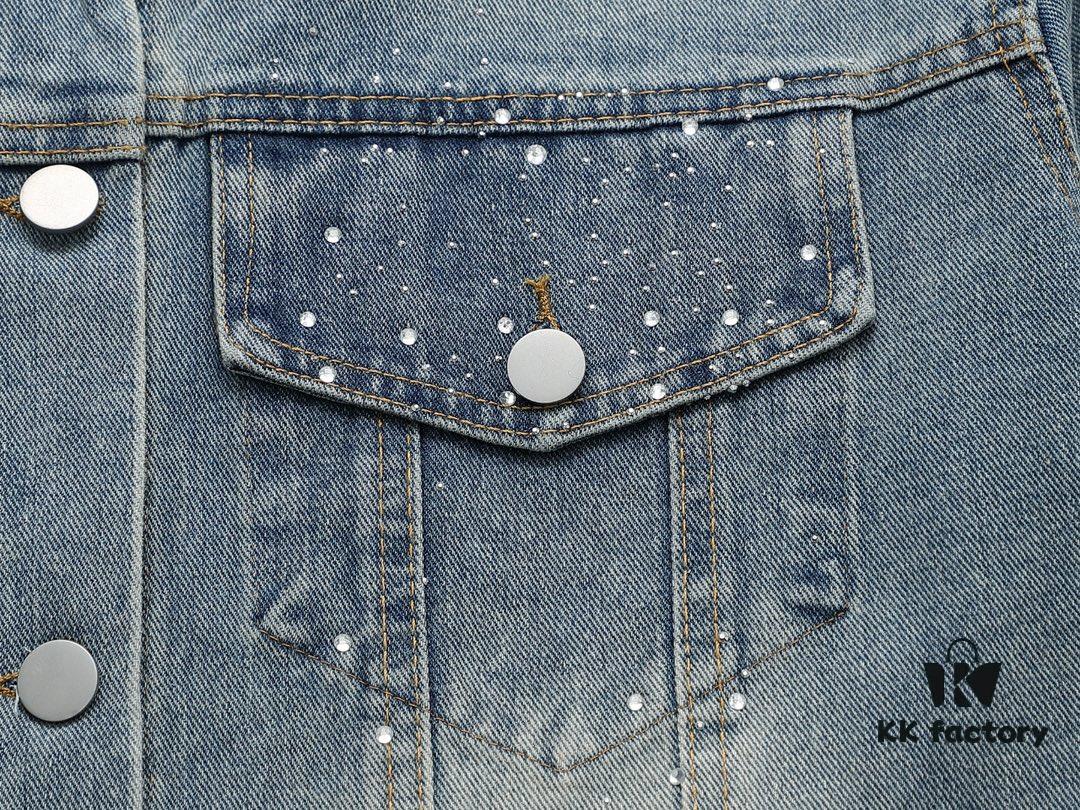 Top Version (Different from Standard Stock) Chanel CHANEL Rhinestone Embellished Denim Jacket Coat