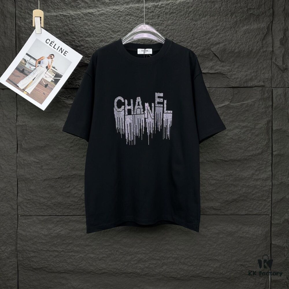 6931a1ceccd8ab3d7af95df2 Chanel 2025 New Arrival Rhinestone Letter Logo Couple Short Sleeve T-Shirt