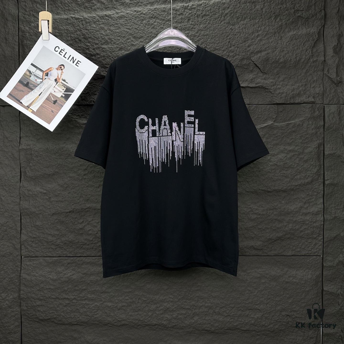 6931a1ceccd8ab3d7af95df2 Chanel 2025 New Arrival Rhinestone Letter Logo Couple Short Sleeve T-Shirt