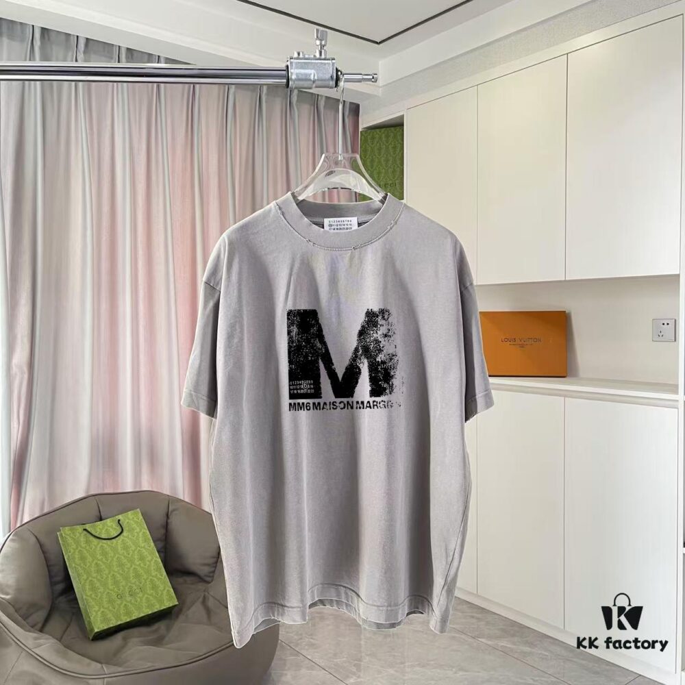6931a1d2ccd8ab3d7af95e4a MM6 Maison Margiela 2025 Summer New Arrival Distressed Gradient Vintage Short Sleeve T-Shirt with Unique Logo Print, Custom 320g Fabric Unisex Tee