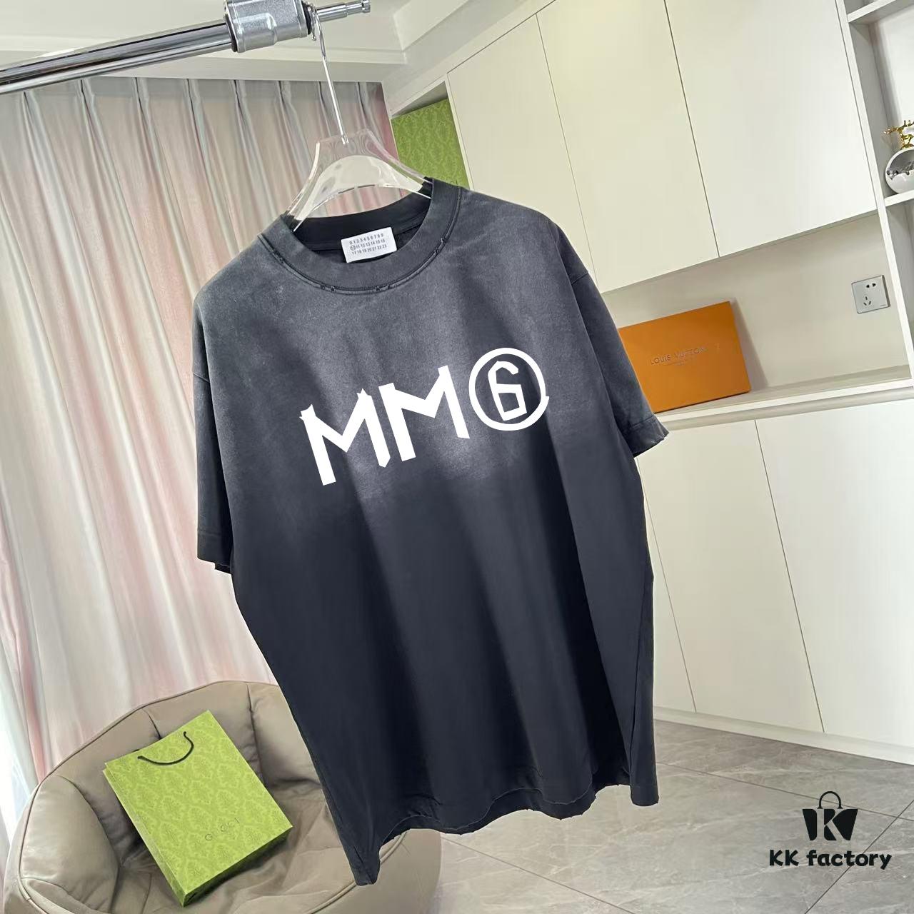 6931a1d6ccd8ab3d7af95e6b MM6 Maison Margiela 2025 Summer New Arrival Distressed Ombre Vintage Short Sleeve T-Shirt with Custom Fabric 320g and Signature Logo Print Unisex