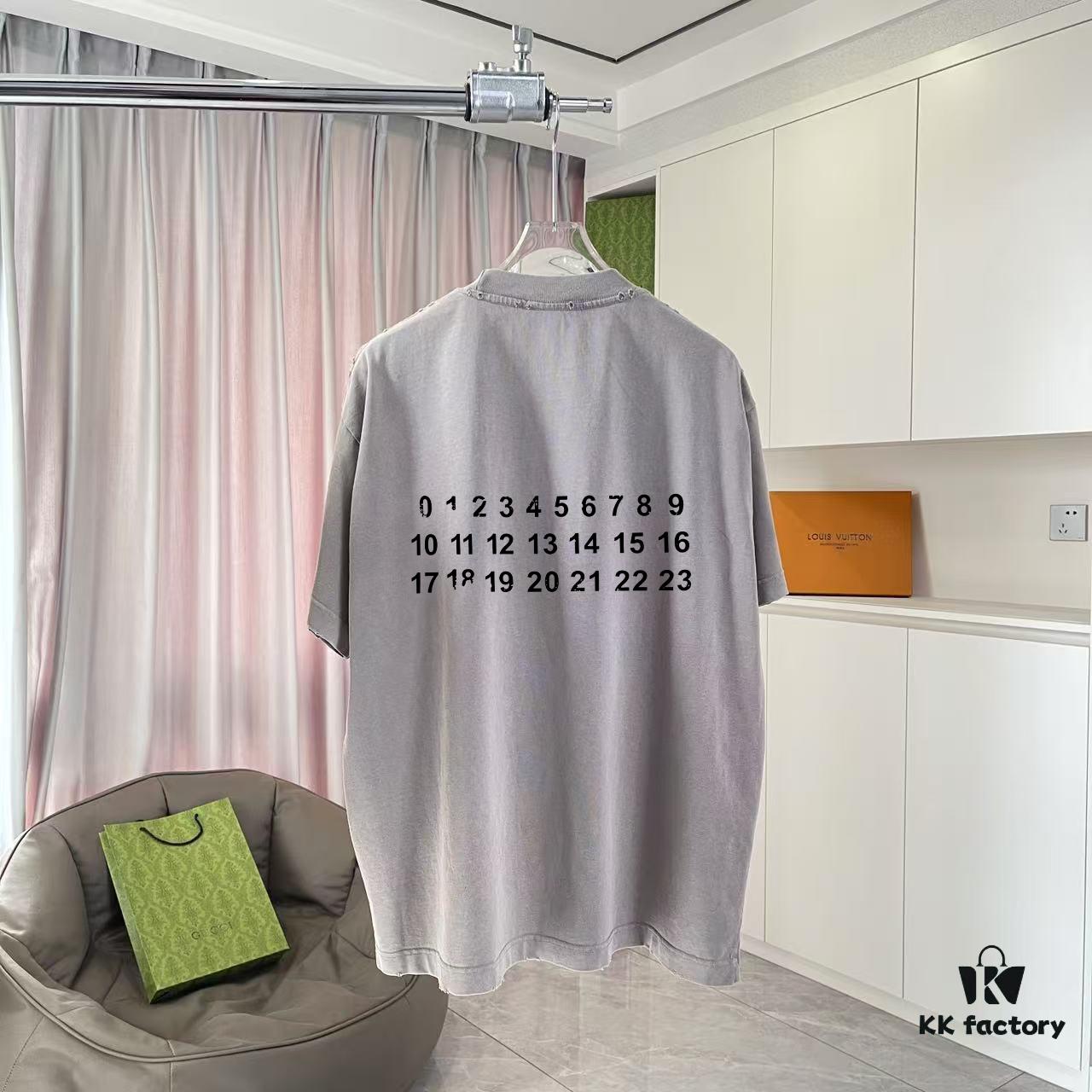 6931a1d7ccd8ab3d7af95e79 MM6 Maison Margiela 2025 Summer New Arrival Distressed Ombre Vintage Short Sleeve T-Shirt with Unique Logo Print, Custom 320g Fabric, Unisex Design