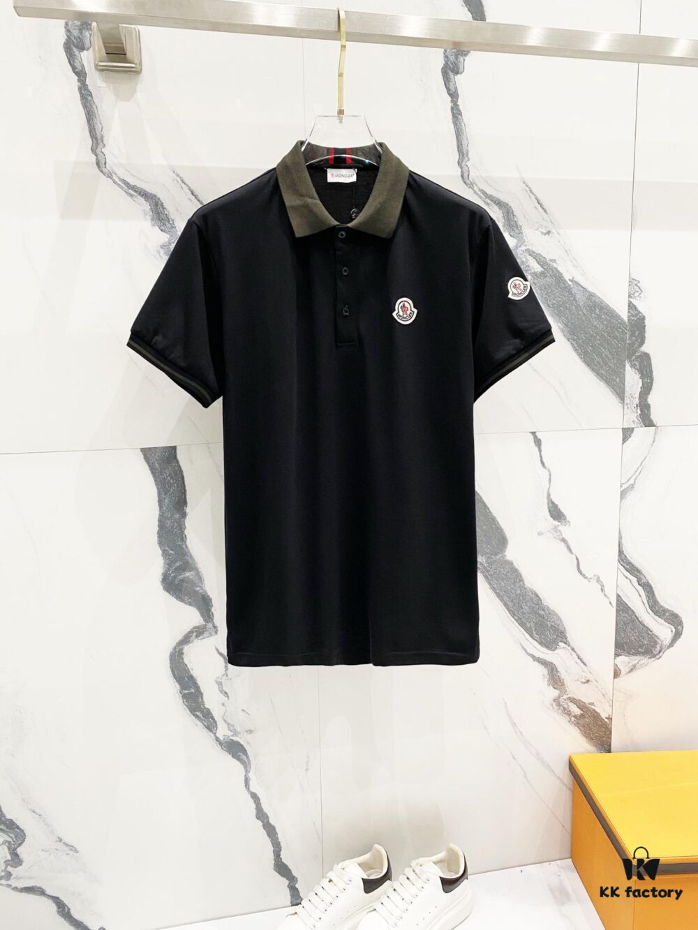 6931a221ccd8ab3d7af96378 MONCLER Turn-down Polo Shirt with Contrast Collar and Brand Logo Badge