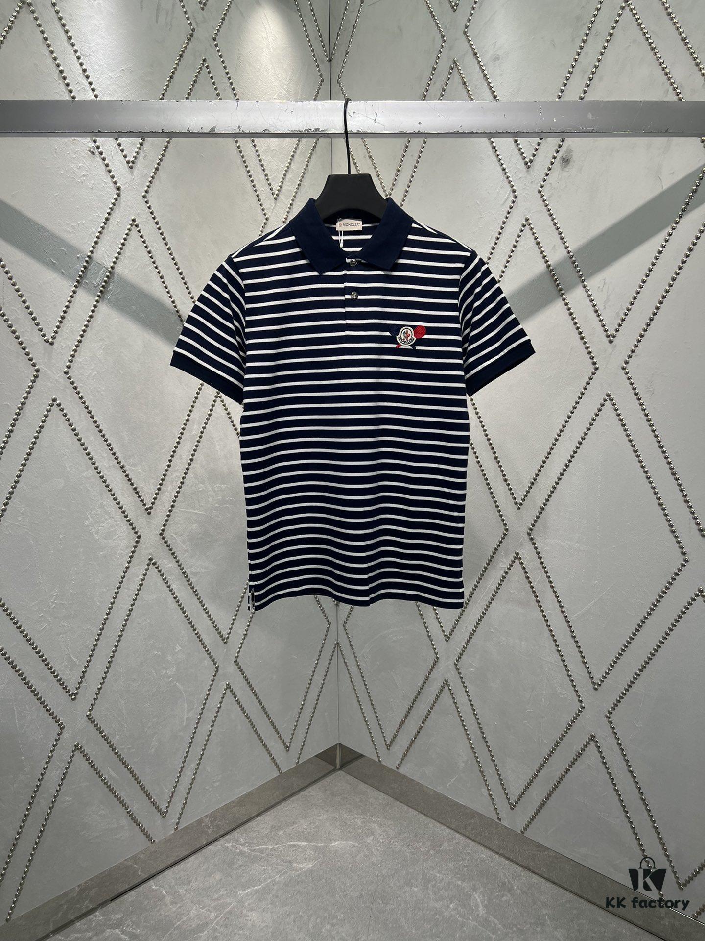 6931a24dccd8ab3d7af9661e Moncler 25SS New Navy Blue Striped T-Shirt Polo Shirt with Brand Embroidery on Chest, High Version!