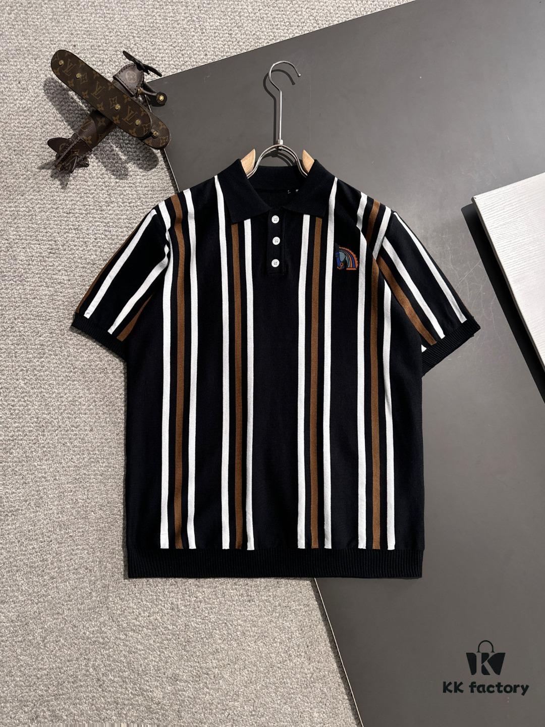 6931a25fccd8ab3d7af9675f High-Quality Hermès 2025 Spring/Summer New Men's Notched Collar Short-Sleeve T-Shirt