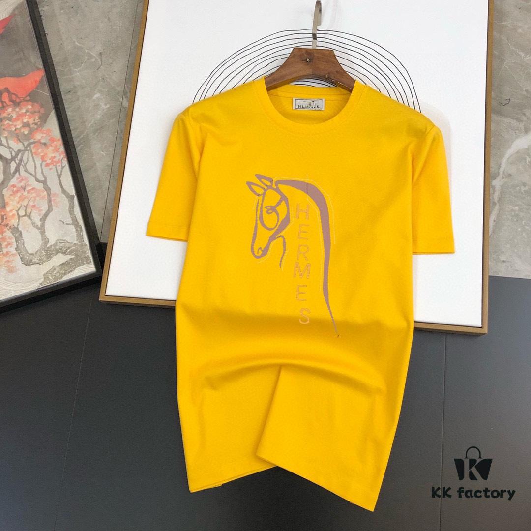 6931a263ccd8ab3d7af967be HERMES Men's Casual Short-Sleeve T-Shirt, 2025 Spring/Summer New Arrival, Premium Logo Embroidery, High-End Imported Silk-Cotton Fabric, Stylish and Versatile Design