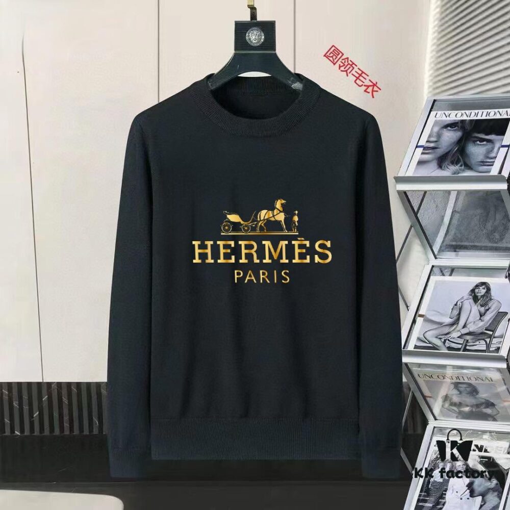 6931a264ccd8ab3d7af967d4 Hermes Men's Fall/Winter Classic Crew Neck Wool Pullover Sweater, 2025 New Arrival, Slim Fit Premium Blend Knitwear with Contrast Logo