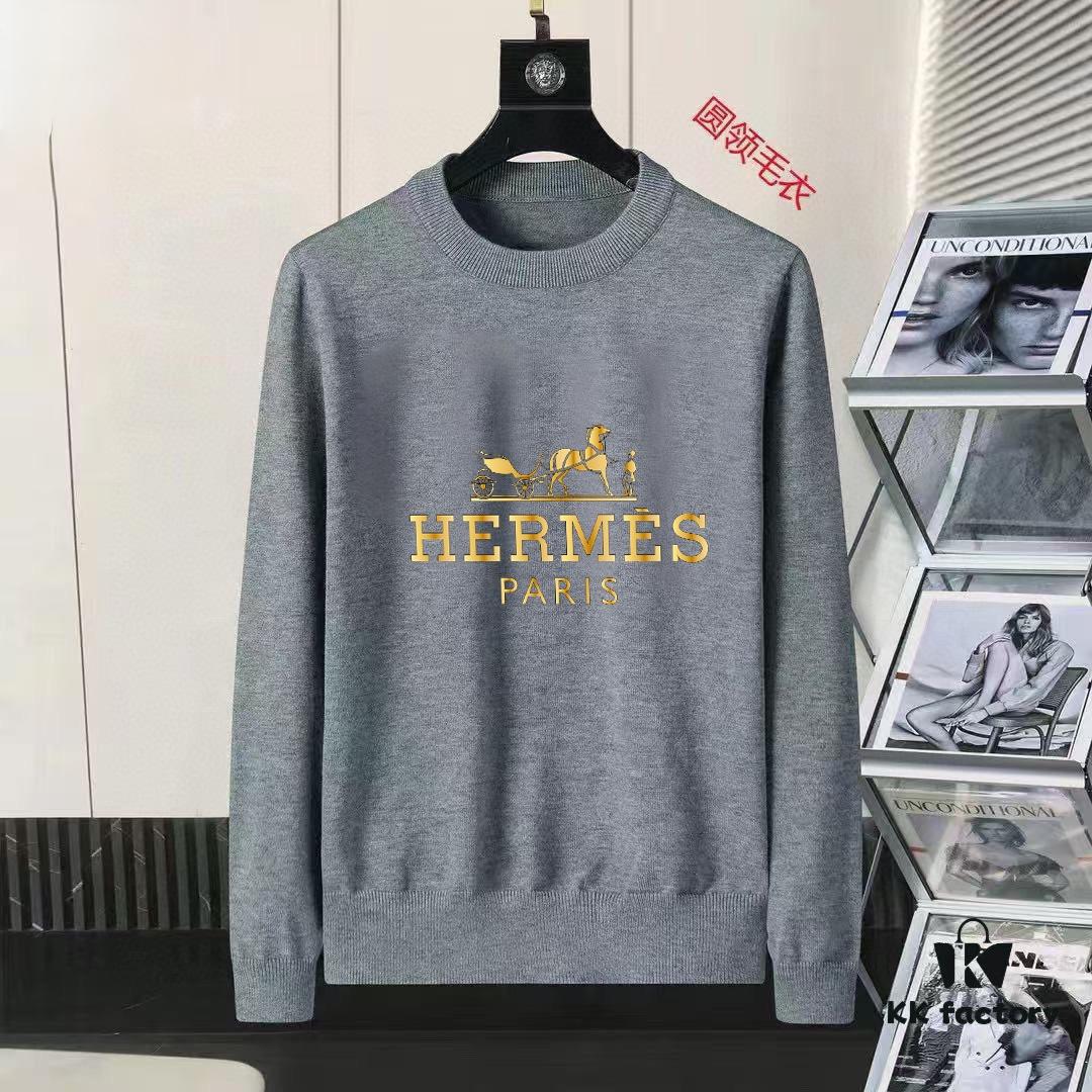 6931a265ccd8ab3d7af967d5 Hermes Men's Fall/Winter Classic Crew Neck Wool Pullover Sweater, 2025 New Arrival, Slim Fit Premium Blend Knitwear with Contrast Logo