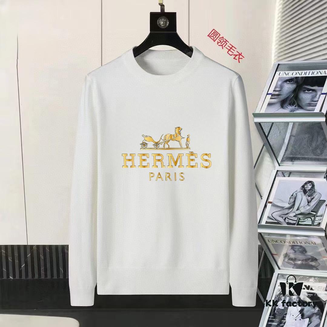 6931a265ccd8ab3d7af967d6 Hermes Men's Fall/Winter Classic Crew Neck Wool Pullover Sweater, 2025 New Arrival, Slim Fit Premium Blend Knitwear with Contrast Logo