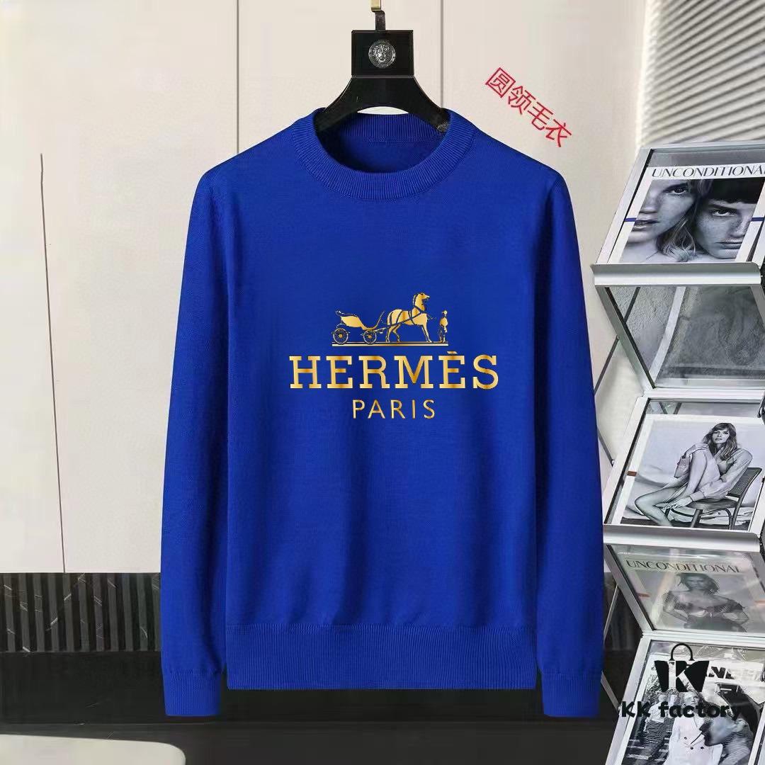 6931a265ccd8ab3d7af967d8 Hermes Men's Fall/Winter Classic Crew Neck Wool Pullover Sweater, 2025 New Arrival, Slim Fit Premium Blend Knitwear with Contrast Logo