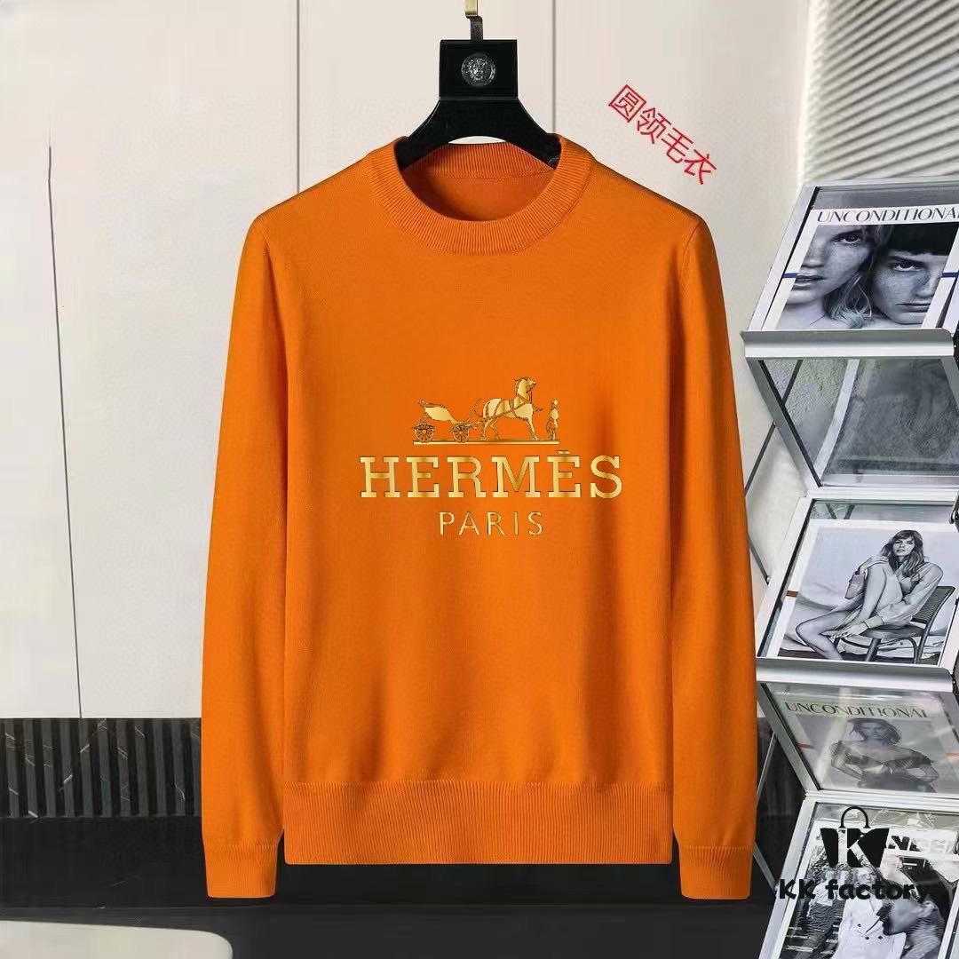 6931a265ccd8ab3d7af967d9 Hermes Men's Fall/Winter Classic Crew Neck Wool Pullover Sweater, 2025 New Arrival, Slim Fit Premium Blend Knitwear with Contrast Logo